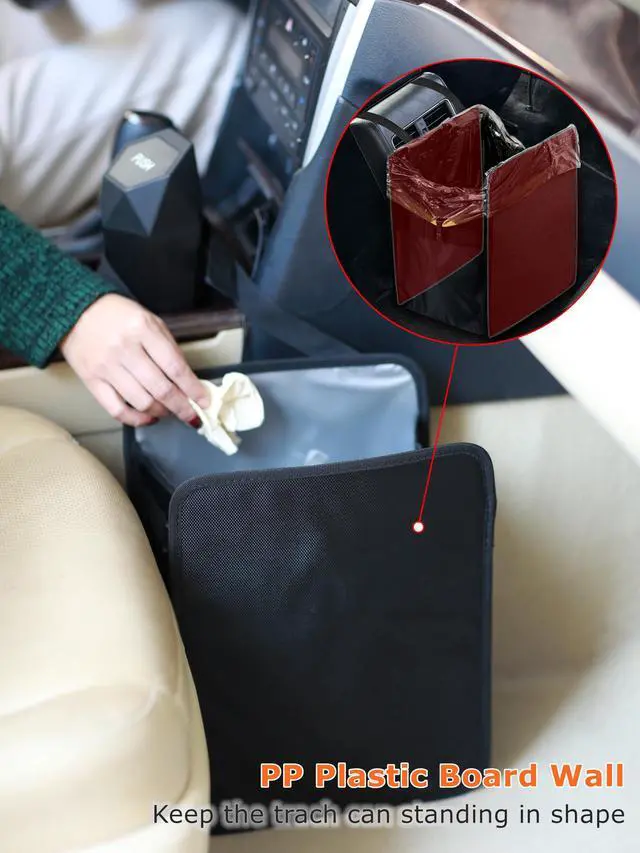Alt view image 4 of 7 - 3 Gallons Open-Top Car Trash Can, Large Capacity Hanging Leakproof Car Trash Bag with Water-proof PEVA Liner, Stand Trash Bag for Cars Foldable Storage Bag for Cars SUV Truck RV Black