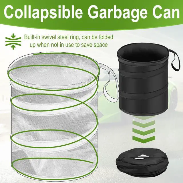 Alt view image 4 of 7 - 2 PCS Car Trash Can, Collapsible Pop-up Car Garbages Can, Car Accessories Portable Garbage Bin with Elastic Band, Waterproof Small Garbage Can for Back Seat Front Seat, for Outdoor Traveling
