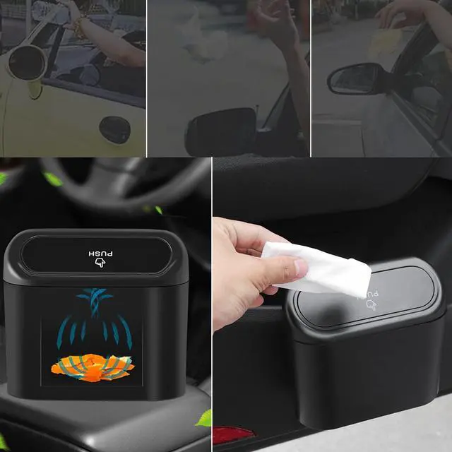 Alt view image 3 of 6 - Car Trash Can Bin with Lid - Universal Vehicle Mini Leakproof Garbage Can Bin with 20pcs Trash Bags Can Organizer Storage for Front Back Seat Accessories for Auto Office Bedroom Home(Black)