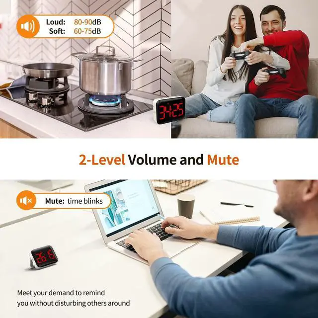 Alt view image 4 of 7 - Magnetic Kitchen Timer for Cooking with Count Up Countdown, Digital Timer Battery Powered with Large Display, 2 Brightness and Volume Levels for Classroom, Teacher, Kids (Red)