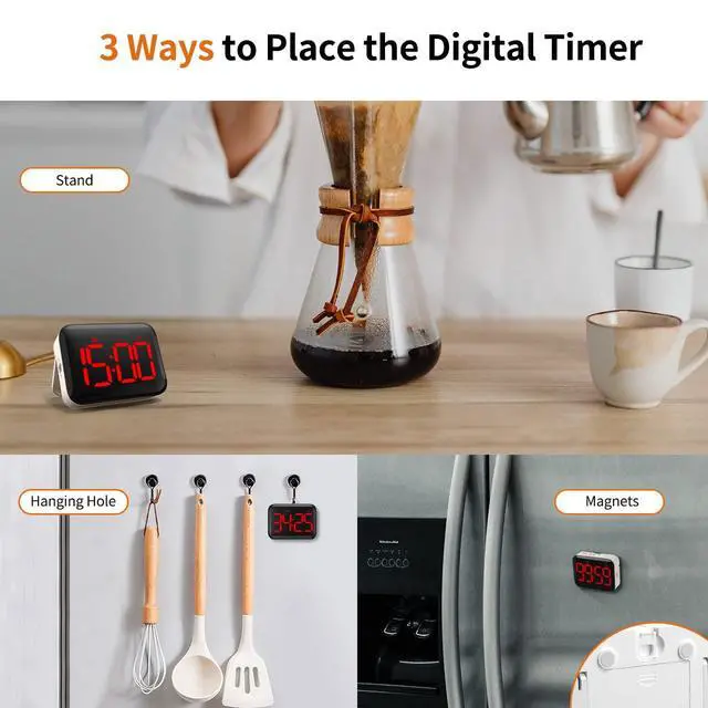 Alt view image 6 of 7 - Magnetic Kitchen Timer for Cooking with Count Up Countdown, Digital Timer Battery Powered with Large Display, 2 Brightness and Volume Levels for Classroom, Teacher, Kids (Red)