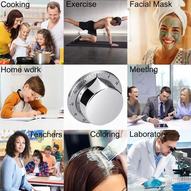 Alt view image 2 of 7 - Kitchen Timer, Chef Cooking Timer Clock with Loud Alarm, No Batteries Required, 100% Mechanical - Magnetic Backing, Exquisite Stainless Steel Body - Countdown Reminder - Silver 1Pack