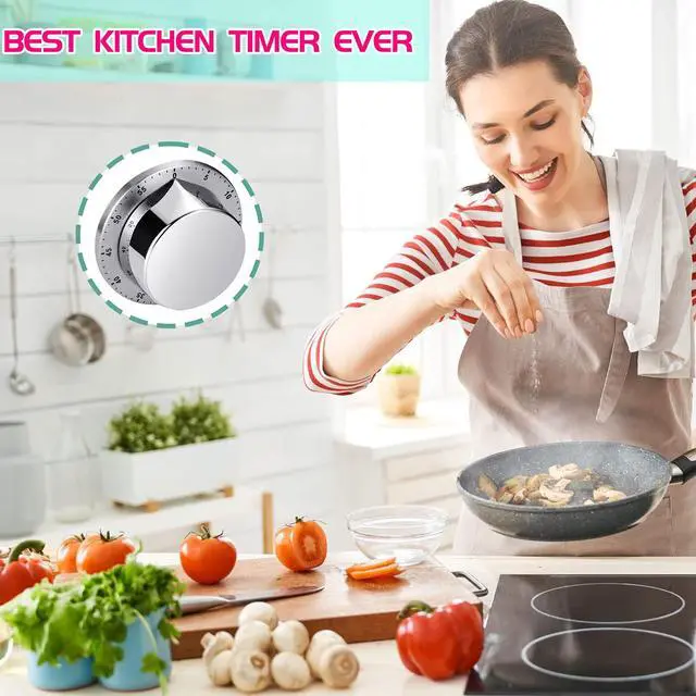 Alt view image 4 of 7 - Kitchen Timer, Chef Cooking Timer Clock with Loud Alarm, No Batteries Required, 100% Mechanical - Magnetic Backing, Exquisite Stainless Steel Body - Countdown Reminder - Silver 1Pack