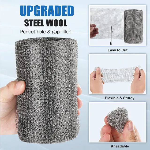 Alt view image 4 of 7 - Upgraded Not Rusty 5X 30 Ft Stainless Steel Mesh Gap Blocker, Flexible Stainless Steel Wool Holding up Well Tight Spots, Wire Mesh Hole Fill Fabric, Stainless Steel Wool Roll Easy to Work