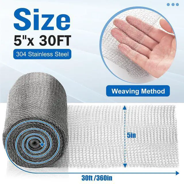 Alt view image 5 of 7 - Upgraded Not Rusty 5X 30 Ft Stainless Steel Mesh Gap Blocker, Flexible Stainless Steel Wool Holding up Well Tight Spots, Wire Mesh Hole Fill Fabric, Stainless Steel Wool Roll Easy to Work