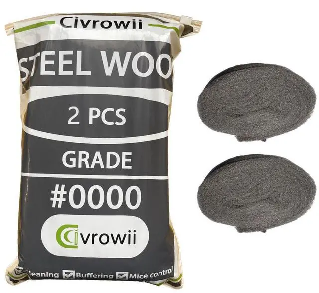 Main image of (2 Pack) 0000 Steel Wool Hole Filler, Gap Blocker, Barrier, Also for Glass Fine, Steel Wool Pads for Chrome or Wood Polishing (2)