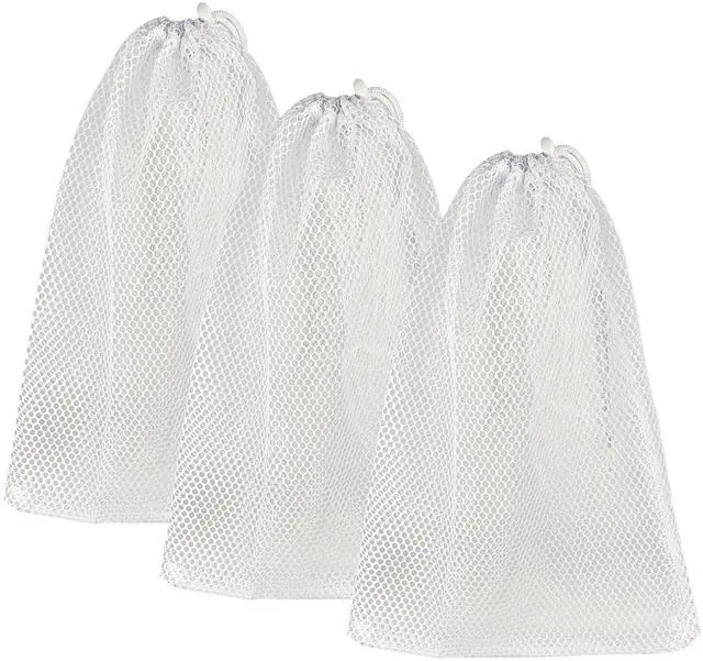 Main image of Mesh Laundry Bags with Drawstring - 12"x18" Clear Breathable Mesh Storage Bags for Clothes, Delicates & Travel Essentials - Small White Bags for Organizing Underwear, Socks, Baby Clothes