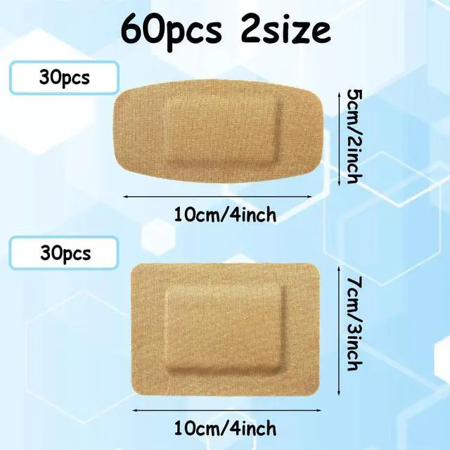 Alt view image 3 of 5 - 60pcs Sterile Rectangle Bandage Bulk Fabric Adhesive Flexible Bandages Non Stick Breathable Pad 3x4 Inch and 2x4 inch Large Sizes for First Aid Skin Wound Protection Care