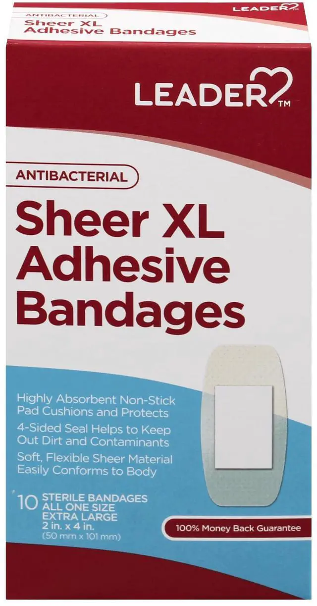 Main image of Sheer XL Adhesive Bandages, Packs ofBlends with Skin, Helps Prevent Infection, Long Lasting, First Aid and Wound Care Protection, Compare to Band-Aid, All One Size 2" x 4", 10 ct.