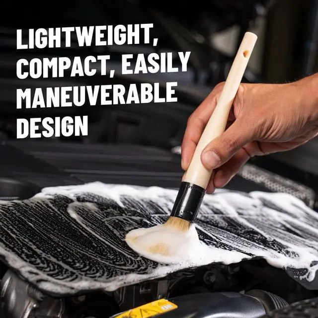 Alt view image 3 of 7 - Boars Hair Detailing Brush - Gentle Scratch-Free Cleaning for Wheels, Grilles, Emblems, and Interior Surfaces - Versatile Multi-Purpose Auto Detailing Brush for Deep Cleaning - Acc_S90