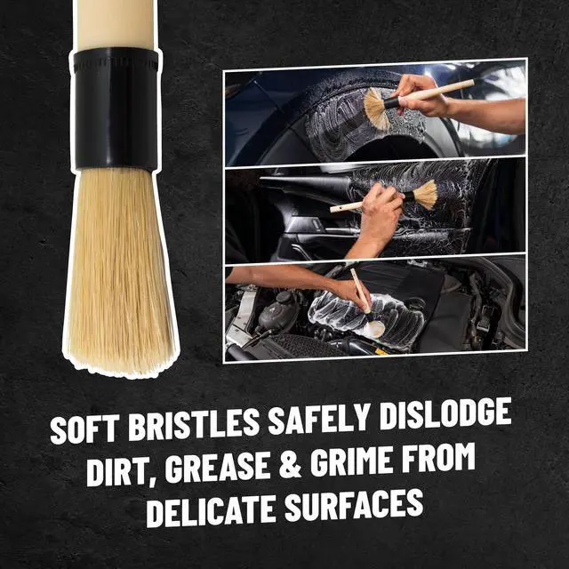 Alt view image 4 of 7 - Boars Hair Detailing Brush - Gentle Scratch-Free Cleaning for Wheels, Grilles, Emblems, and Interior Surfaces - Versatile Multi-Purpose Auto Detailing Brush for Deep Cleaning - Acc_S90