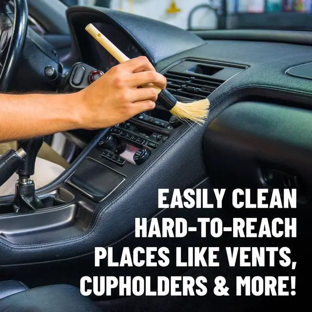 Alt view image 5 of 7 - Boars Hair Detailing Brush - Gentle Scratch-Free Cleaning for Wheels, Grilles, Emblems, and Interior Surfaces - Versatile Multi-Purpose Auto Detailing Brush for Deep Cleaning - Acc_S90