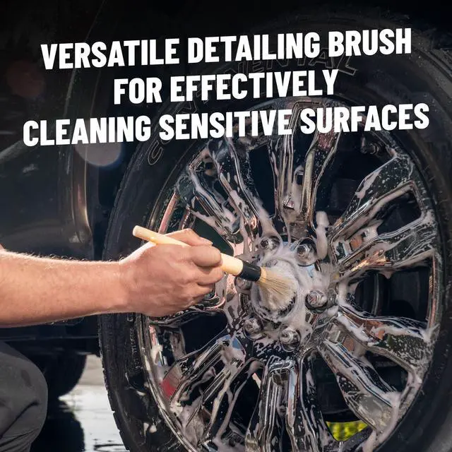 Alt view image 6 of 7 - Boars Hair Detailing Brush - Gentle Scratch-Free Cleaning for Wheels, Grilles, Emblems, and Interior Surfaces - Versatile Multi-Purpose Auto Detailing Brush for Deep Cleaning - Acc_S90