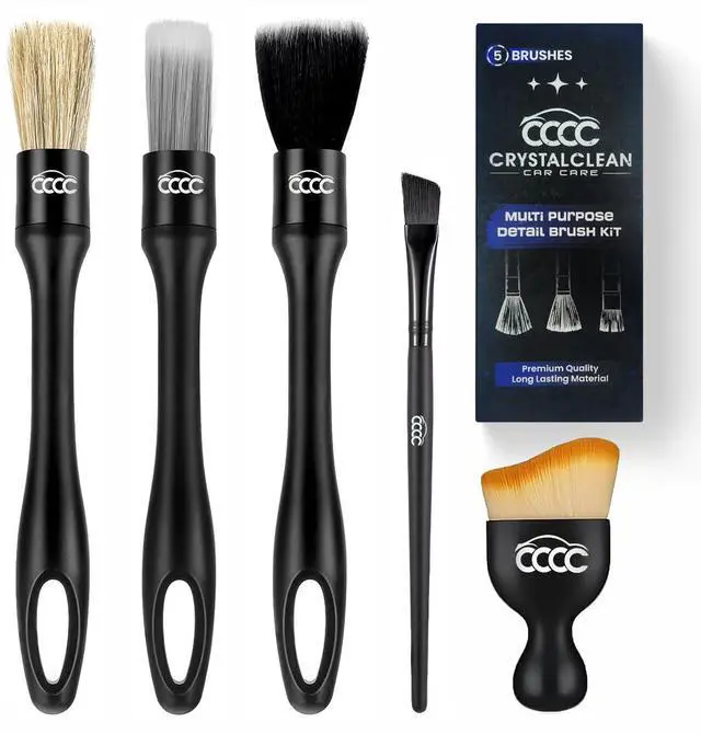 Main image of 5 Pcs Car Detailing Brush Set 2 Pcs Ultra-Soft for Delicate Leather, Screens & Trim, 2 Pcs Nylon for Wheels, Tires & Tough Dirt, 1 Pc Boar Hair for All-Purpose Interior & Exterior Detailing