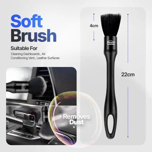 Alt view image 3 of 7 - 5 Pcs Car Detailing Brush Set 2 Pcs Ultra-Soft for Delicate Leather, Screens & Trim, 2 Pcs Nylon for Wheels, Tires & Tough Dirt, 1 Pc Boar Hair for All-Purpose Interior & Exterior Detailing