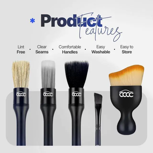 Alt view image 2 of 7 - 5 Pcs Car Detailing Brush Set 2 Pcs Ultra-Soft for Delicate Leather, Screens & Trim, 2 Pcs Nylon for Wheels, Tires & Tough Dirt, 1 Pc Boar Hair for All-Purpose Interior & Exterior Detailing