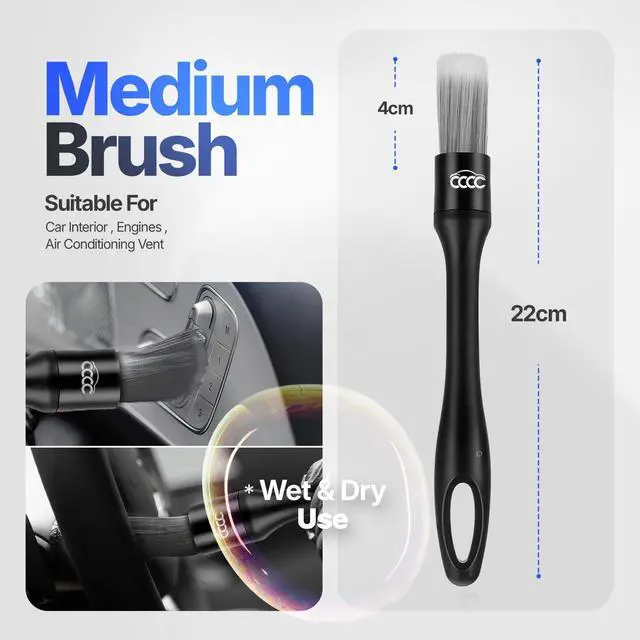 Alt view image 4 of 7 - 5 Pcs Car Detailing Brush Set 2 Pcs Ultra-Soft for Delicate Leather, Screens & Trim, 2 Pcs Nylon for Wheels, Tires & Tough Dirt, 1 Pc Boar Hair for All-Purpose Interior & Exterior Detailing