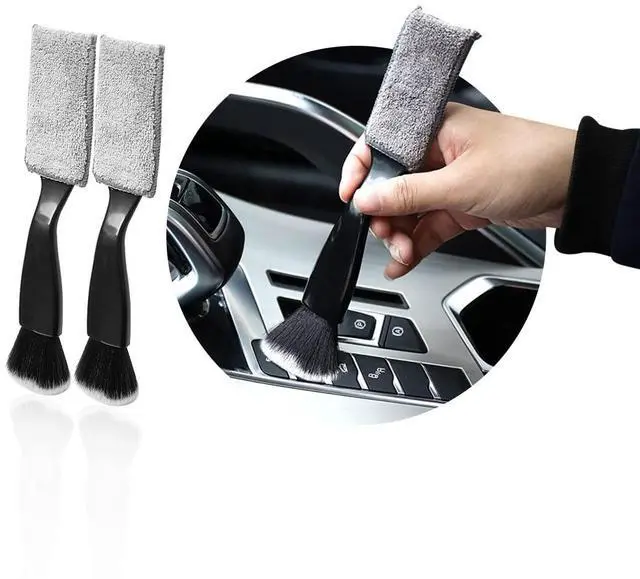 Main image of 2 PCS Double Head Brush for Car Clean, Soft Auto Interior Duster Detailing Brushes, Universal Vehicle Dashboard Screen, Air Vents, Computer etc Cleaning Tool Accessories (Black)