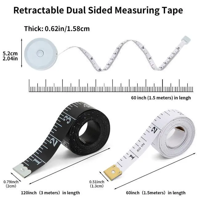 Alt view image 2 of 7 - 6 Pack Tape Measure Body Measuring Tape, 60-inch and 120-inch Soft Tape Measure, Retractable Dual Sided Flexible Ruler for Craft Fabric Sewing Tailor Cloth Knitting