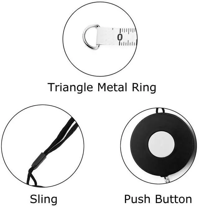 Alt view image 2 of 7 - 80'' 205cm Black Retractable Tape Measure with Black Rope