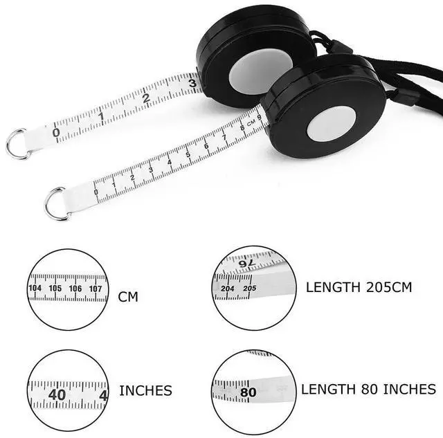 Alt view image 3 of 7 - 80'' 205cm Black Retractable Tape Measure with Black Rope