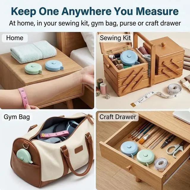 Alt view image 2 of 7 - Soft Measuring Tape 4 Pack, Body Tape Measure 60 Inch, Retractable Set | Body measuring tape for body measurements, sewing tape measure for cloth, dual scale inch and cm, retractable 60 inch