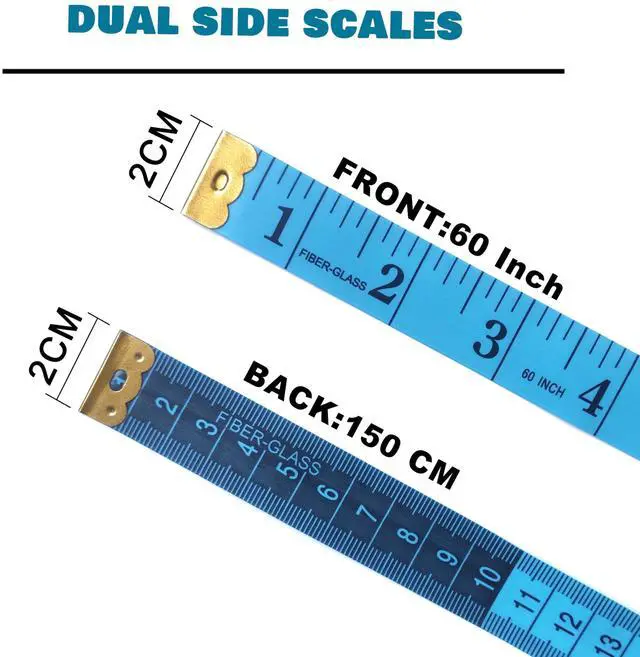 Alt view image 3 of 5 - 3 Pack Tape Measure Body Measuring Tape, Soft Fabric Measuring Tape for Sewing Cloth Measurement, 60 Inch Double Scale Tailor Ruler for Weight Loss (Blue)