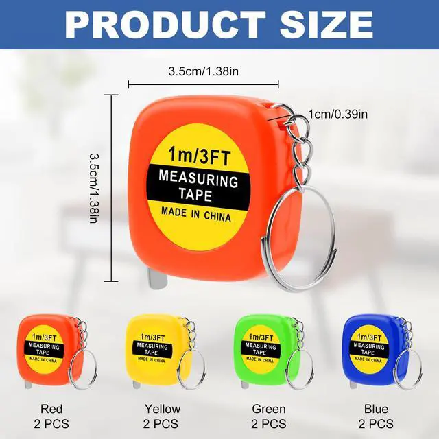 Alt view image 2 of 6 - Mini Tape Measure Keychain - 8 Pack 3ft Retractable Measuring Tapes with Stable Slide Lock, 1.5 Inch Sliver Portable Retractable Small Tape Measure for DIY, Sewing, Office & Party Favors