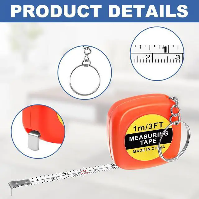 Alt view image 3 of 6 - Mini Tape Measure Keychain - 8 Pack 3ft Retractable Measuring Tapes with Stable Slide Lock, 1.5 Inch Sliver Portable Retractable Small Tape Measure for DIY, Sewing, Office & Party Favors