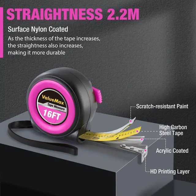 Alt view image 3 of 7 - Tape Measure, 16FT Measuring Tape Retractable, Auto-Lock, Purple | Retractable, Easy Read, Auto-Lock for Construction, Contractor, Carpenter, Height measurement