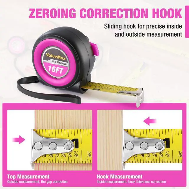 Alt view image 5 of 7 - Tape Measure, 16FT Measuring Tape Retractable, Auto-Lock, Purple | Retractable, Easy Read, Auto-Lock for Construction, Contractor, Carpenter, Height measurement