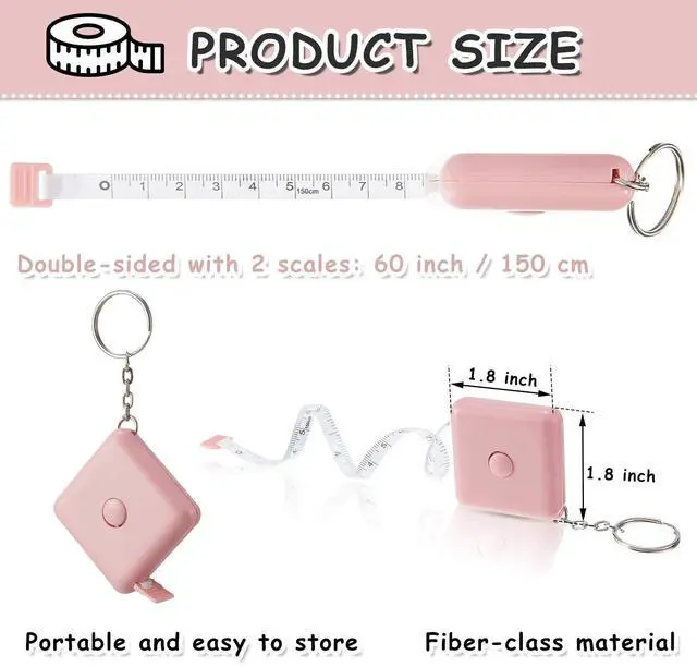 Alt view image 2 of 7 - 6 Pack Tape Measure Keychain 60 Inch Mini Retractable Measuring Tapes Keychain Small Sewing Tape Measure for Body Measurement Weight Loss Fabric Cloth Knitting Craft