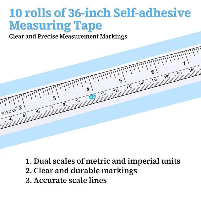 Alt view image 3 of 7 - 10 Pcs Self Adhesive Measuring Tape, Left-Right Reading, Ruler Tape | Measure Tape with Adhesive Backing, with Imperial and Metric Scales, for Workbench Table Saw Drafting Table, 36 Inches 90 CM