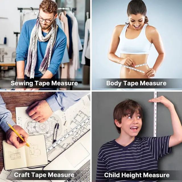 Alt view image 5 of 5 - 4 Pack Retractable Measuring Tape60-Inch 1.5 Meter Tape Measures Dual Sided Flexible Ruler for for Body Measurements Craft Fabric Cloth Tailor Sewing Weight Loss (White&Black)