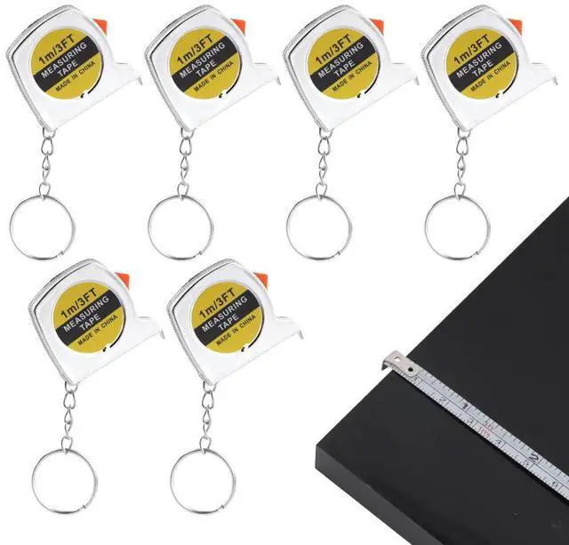 Main image of 6 Pack Small Tape Measure Keychains, Mini Tape Measures Retractable, with Slide Lock Automatic Rebound for Daily Use, Bright Silver Electroplating 3 Feet(100cm)