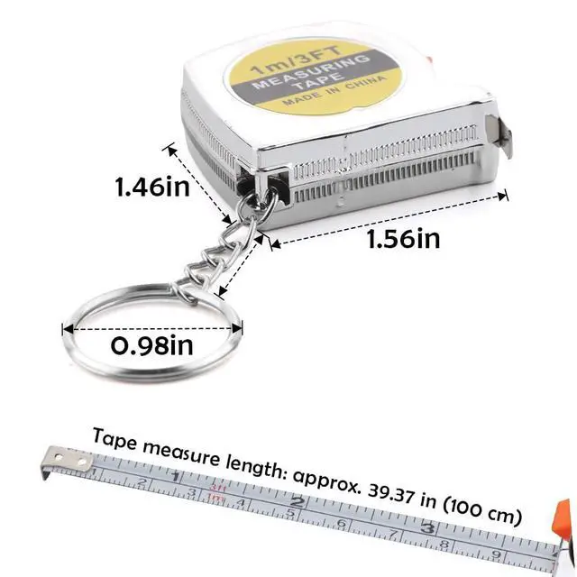 Alt view image 2 of 6 - 6 Pack Small Tape Measure Keychains, Mini Tape Measures Retractable, with Slide Lock Automatic Rebound for Daily Use, Bright Silver Electroplating 3 Feet(100cm)