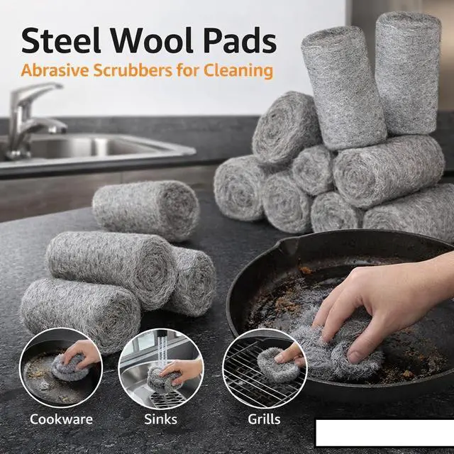 Alt view image 2 of 6 - Steel Wool Pads 0000 Extra Fine - 24 Pcs Steel Wool Pads for Cleaning & Polishing - Steel Wool Gap Filler