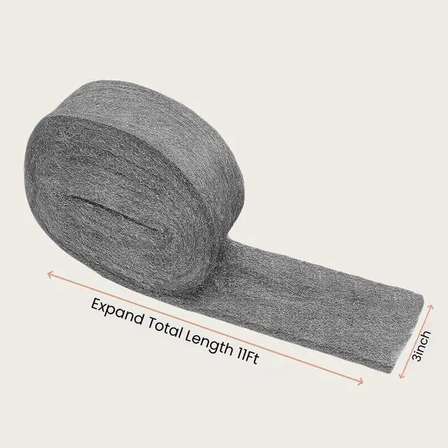 Alt view image 6 of 7 - Steel Wool, 3'' x 11Ft, Grade #0000 - #4 Steel Wool Mice Control - Steel Wool for Cleaning, Polishing, Buffing and Refinishing, for House, Holes, Kitchen, 1 Pack, #0000 - Super Fine Grade