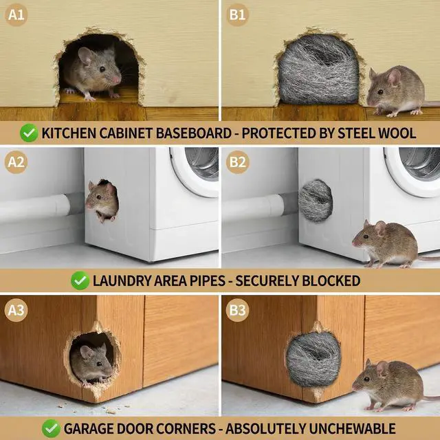 Alt view image 4 of 7 - Fine Steel Wool Strips for Rodent Barrier and Hole Filling Non-Rust Steel Wool for Gap Sealing, Garage Door Space Filling, and Home Maintenance 14.2" x 3.1", 4 Pack