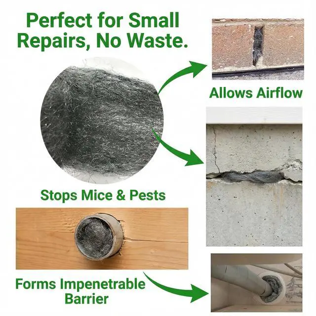 Alt view image 7 of 7 - Fine Steel Wool Strips for Rodent Barrier and Hole Filling Non-Rust Steel Wool for Gap Sealing, Garage Door Space Filling, and Home Maintenance 14.2" x 3.1", 4 Pack
