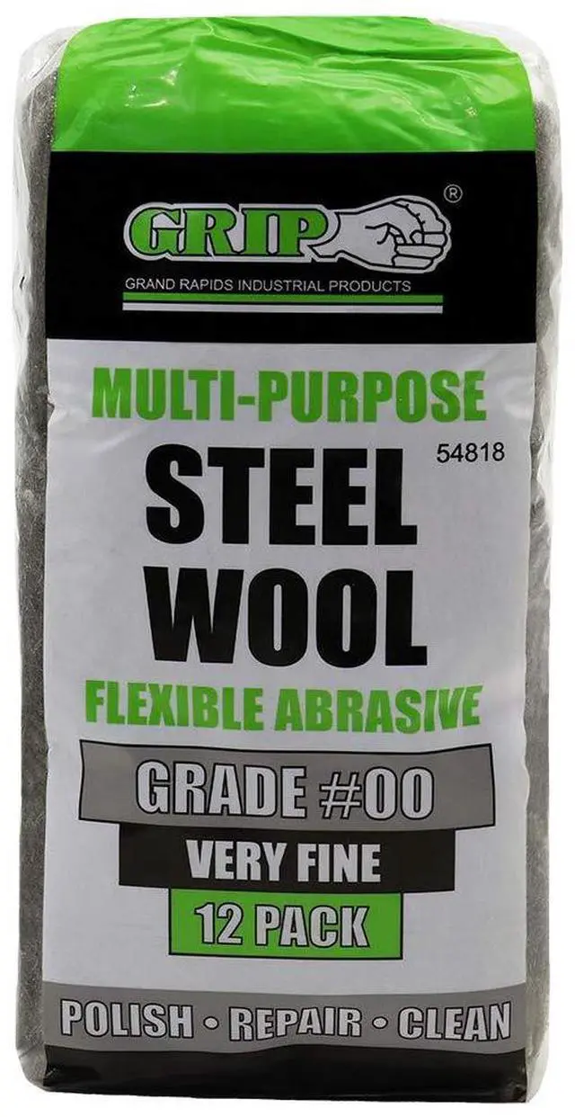 Main image of Multi-Purpose Steel Wool Flexible Abrasive 12 Pack (Very Fine #00) - Polish/Restore Aluminum, Copper, Brass - Remove Old Finishes - Repair Burn Marks in Wood - Home, Garage, Workshop