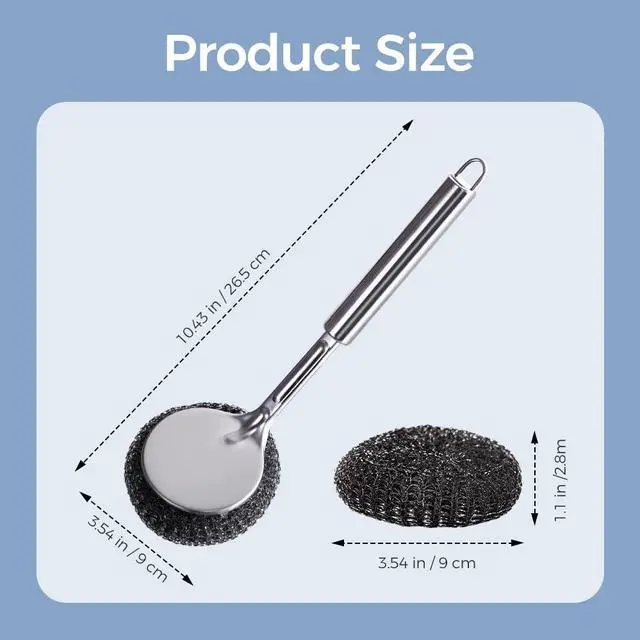 Alt view image 2 of 6 - Long Handle Steel Wool Brush Set 6 Replacement Heads & 1 Long Handle, Heavy-Duty Scrubber for Dishes, Outdoor Grill, Rust Removal, Floors, Commercial Flat Top, Drill & Kitchen Cleaning