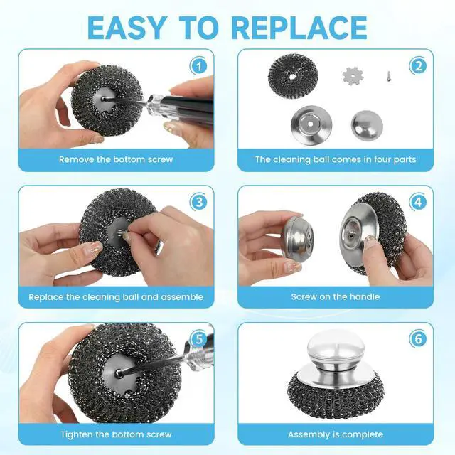 Alt view image 4 of 7 - 6 Pcs Steel Wool Scrubber, Stainless Steel Scrubber for Cleaning Kitchen and Household Stubborn Messes from Stoves Pans Pots Grill Sink, Replacement Wire Brush Set (Only Replacement Pad)