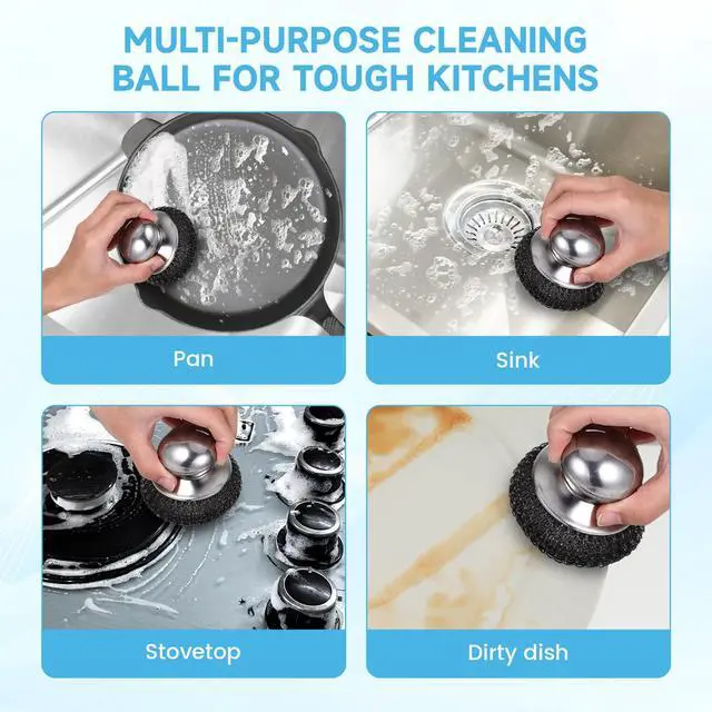 Alt view image 5 of 7 - 6 Pcs Steel Wool Scrubber, Stainless Steel Scrubber for Cleaning Kitchen and Household Stubborn Messes from Stoves Pans Pots Grill Sink, Replacement Wire Brush Set (Only Replacement Pad)