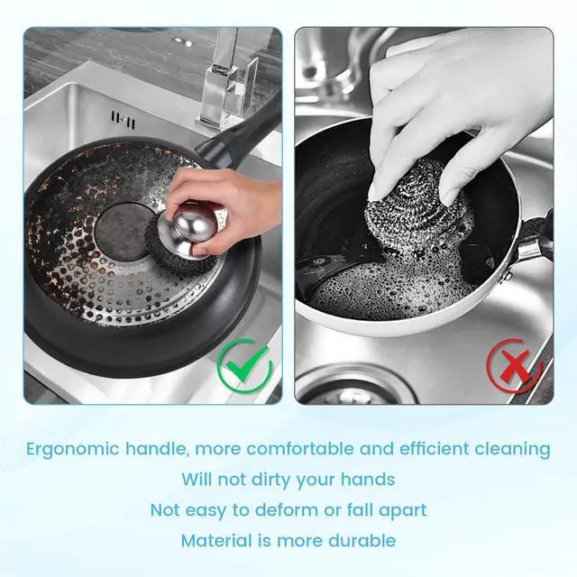 Alt view image 6 of 7 - 6 Pcs Steel Wool Scrubber, Stainless Steel Scrubber for Cleaning Kitchen and Household Stubborn Messes from Stoves Pans Pots Grill Sink, Replacement Wire Brush Set (Only Replacement Pad)
