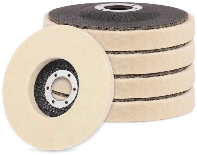 Main image of Wool Flap Buffing Wheel Pad 4.5" × 0.87" Wool Polishing Wheel Disc for Angle Grinder for Stainless Steel, Surface Finishing Metal Aluminum, Wood, Glass polishing, Ceramic, Marble, Furniture 5pcs