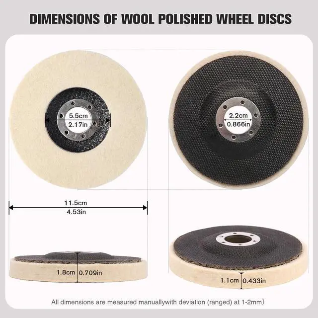 Alt view image 2 of 7 - Wool Flap Buffing Wheel Pad 4.5" × 0.87" Wool Polishing Wheel Disc for Angle Grinder for Stainless Steel, Surface Finishing Metal Aluminum, Wood, Glass polishing, Ceramic, Marble, Furniture 5pcs