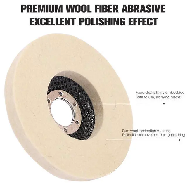 Alt view image 4 of 7 - Wool Flap Buffing Wheel Pad 4.5" × 0.87" Wool Polishing Wheel Disc for Angle Grinder for Stainless Steel, Surface Finishing Metal Aluminum, Wood, Glass polishing, Ceramic, Marble, Furniture 5pcs