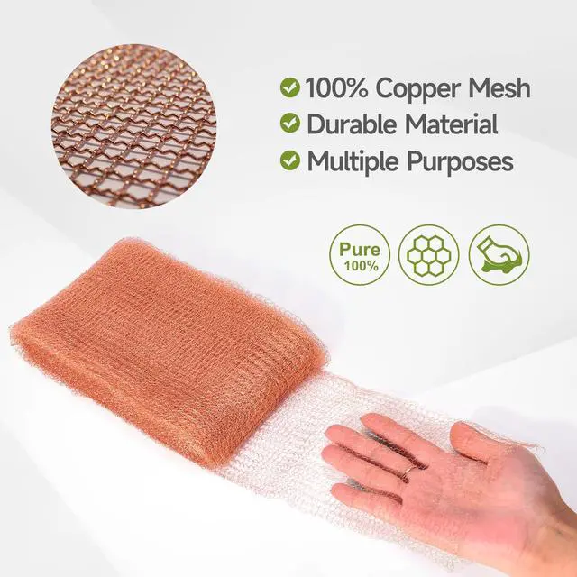 Alt view image 2 of 7 - 5th Gen Copper Mesh Rodent Control Set, 4in x 30ft Premium Pure Copper Wool | Rustproof Mesh Roll for Mice Slug Snail Control, Ideal for Hole Blocking, with Exclusive Wood Stick