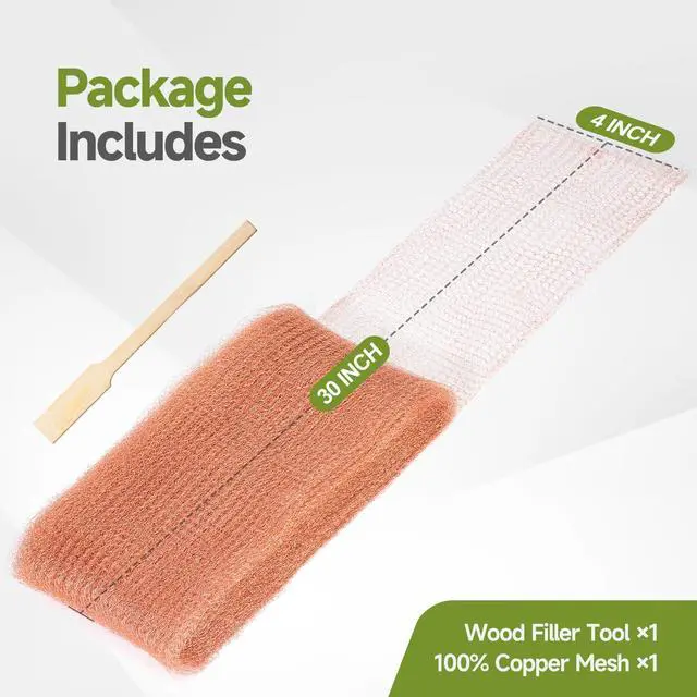 Alt view image 3 of 7 - 5th Gen Copper Mesh Rodent Control Set, 4in x 30ft Premium Pure Copper Wool | Rustproof Mesh Roll for Mice Slug Snail Control, Ideal for Hole Blocking, with Exclusive Wood Stick